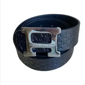 Cintura Daniele Alessandrini uomo V012 Blu pelle pregiata pattern logo